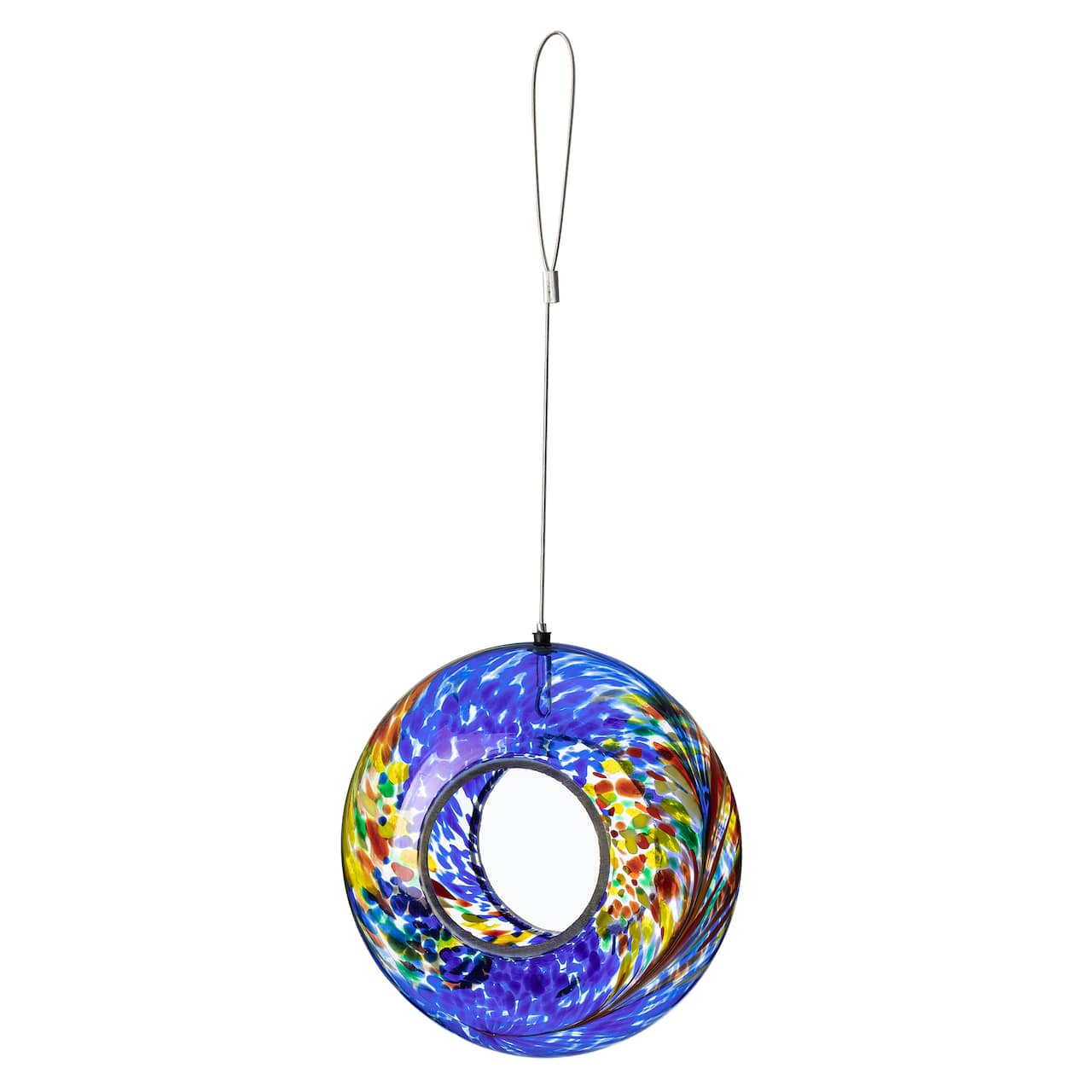 Glitzhome® 7.75" Multicolor Glass Round Hanging Bird Feeder